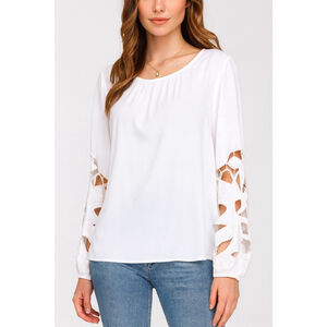 Joie White Long Sleeve Blouse Cutout Sleeve Detail Size XL Boho Chic Top